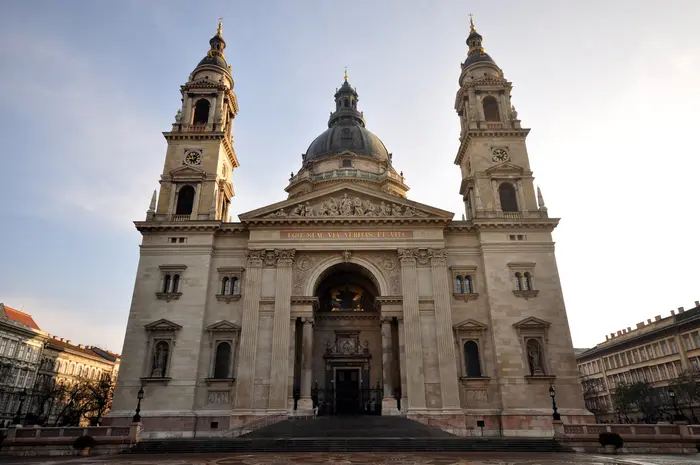 Dome and towers of St Stephen’s Basilica above central Pest